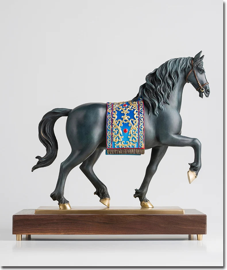 high grade Decoration art HOME Company shop Money drawing Auspicious GOOD Luck Success horse Talisman brass Sculpture