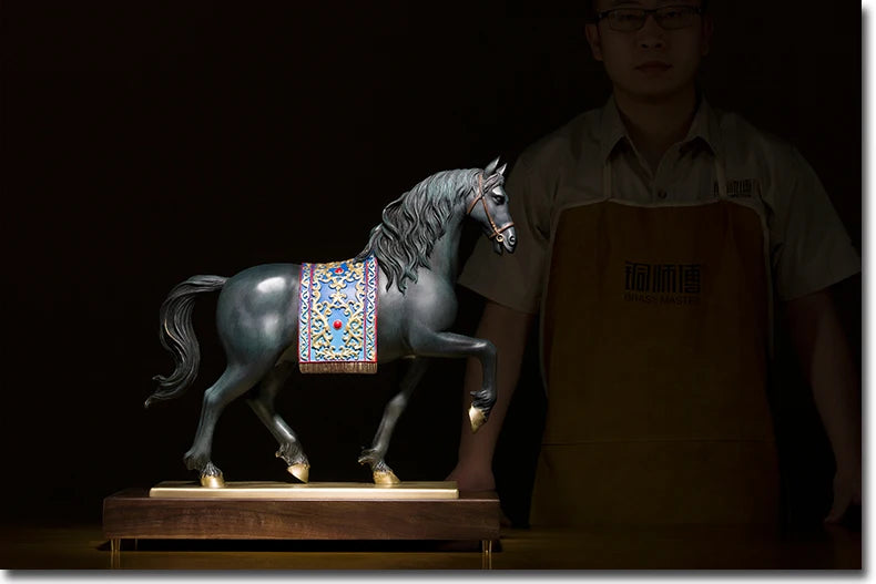 high grade Decoration art HOME Company shop Money drawing Auspicious GOOD Luck Success horse Talisman brass Sculpture