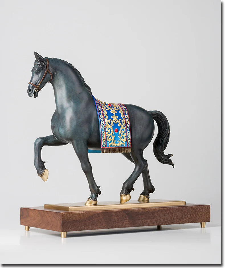 high grade Decoration art HOME Company shop Money drawing Auspicious GOOD Luck Success horse Talisman brass Sculpture