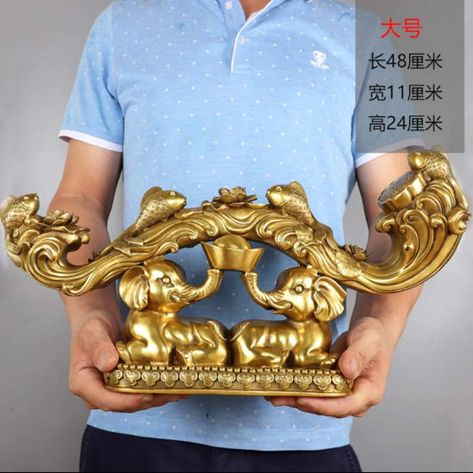 high grade Good LUCK Auspicious wealth elephant COPPER RU YI Feng Shui talisman brass Sculpture statue Home office Decor