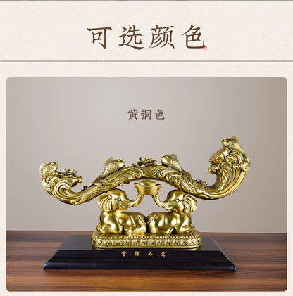 high grade Good LUCK Auspicious wealth elephant COPPER RU YI Feng Shui talisman brass Sculpture statue Home office Decor