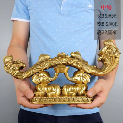 high grade Good LUCK Auspicious wealth elephant COPPER RU YI Feng Shui talisman brass Sculpture statue Home office Decor