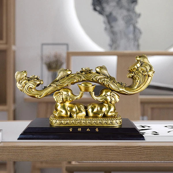 high grade Good LUCK Auspicious wealth elephant COPPER RU YI Feng Shui talisman brass Sculpture statue Home office Decor