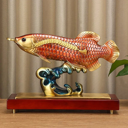 high grade Good luck Dragon golden Fish Wealth Arowana HOME OFFICE BAR CLUB decoration bring wealth money bronze Sculpture
