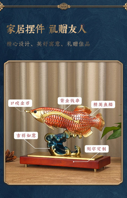 high grade Good luck Dragon golden Fish Wealth Arowana HOME OFFICE BAR CLUB decoration bring wealth money bronze Sculpture