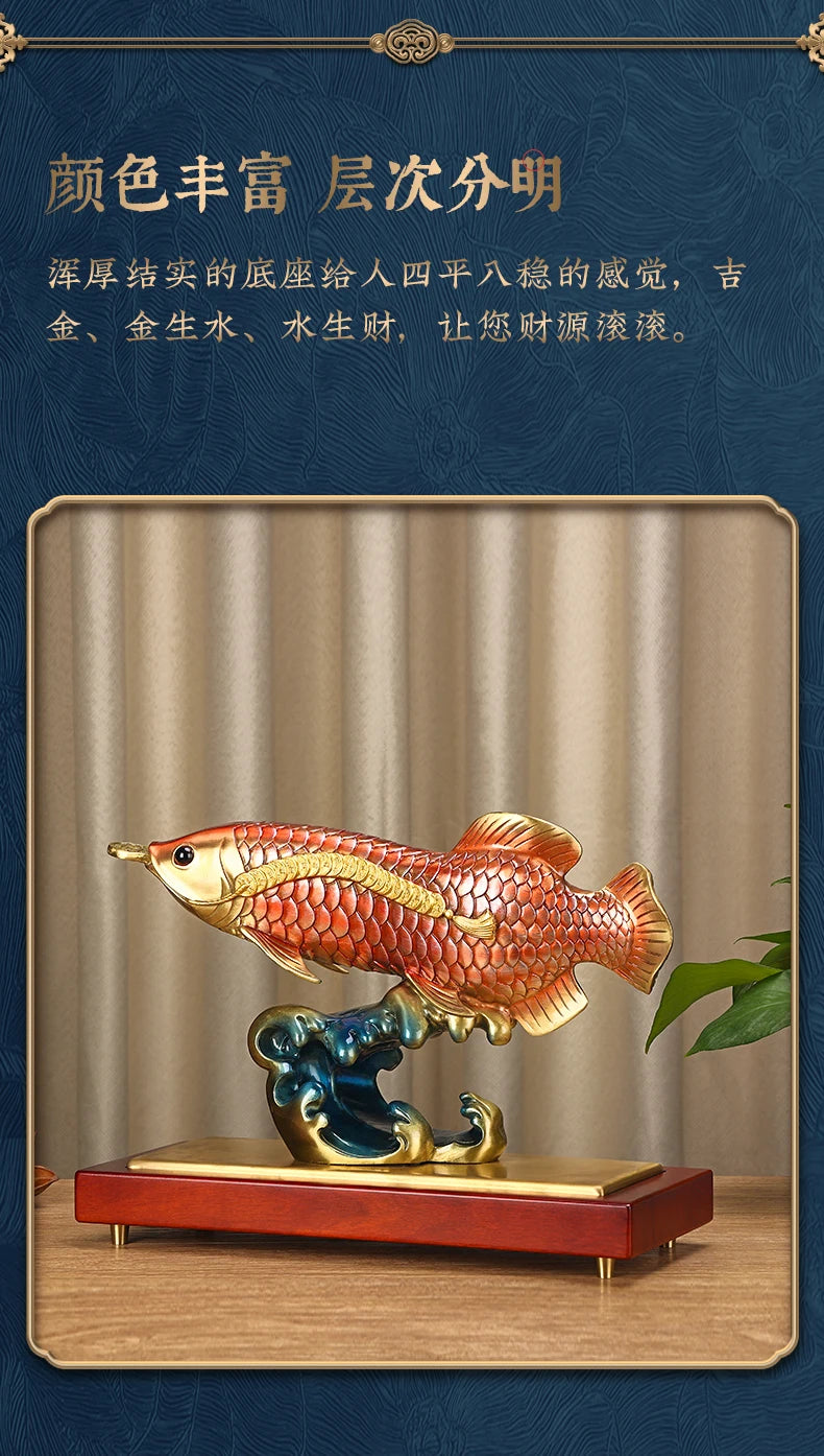 high grade Good luck Dragon golden Fish Wealth Arowana HOME OFFICE BAR CLUB decoration bring wealth money bronze Sculpture