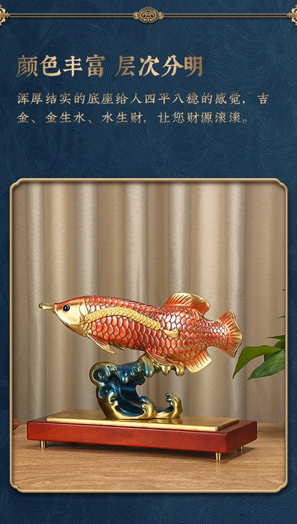 high grade Good luck Dragon golden Fish Wealth Arowana HOME OFFICE BAR CLUB decoration bring wealth money bronze Sculpture