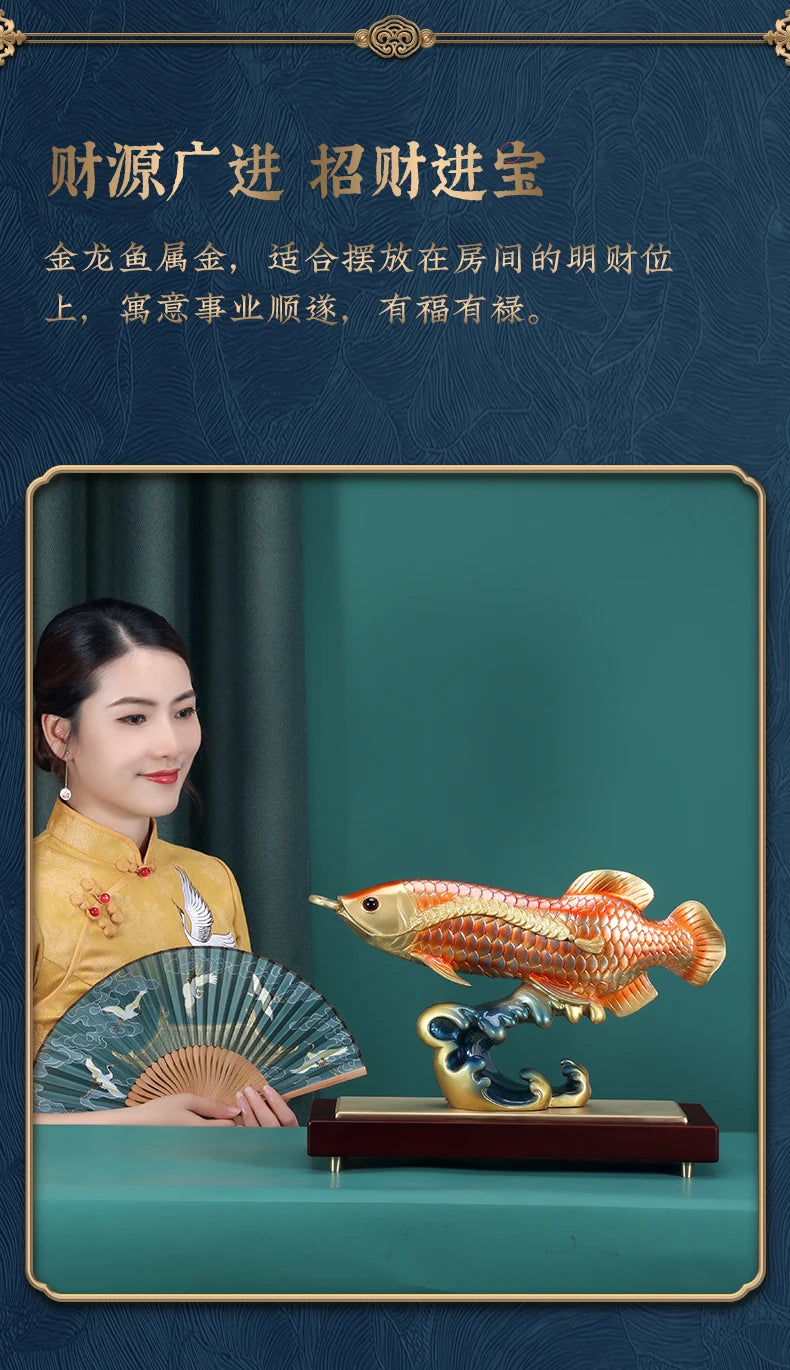high grade Good luck Dragon golden Fish Wealth Arowana HOME OFFICE BAR CLUB decoration bring wealth money bronze Sculpture