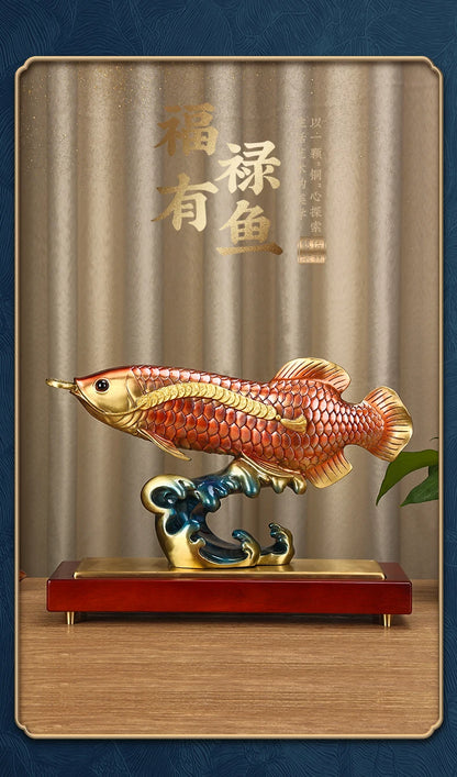 high grade Good luck Dragon golden Fish Wealth Arowana HOME OFFICE BAR CLUB decoration bring wealth money bronze Sculpture