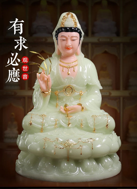 high-grade buddha Guanyin Avalokitesvara Family efficacious Talisman bless safe health good luck jade gilding Buddha statue