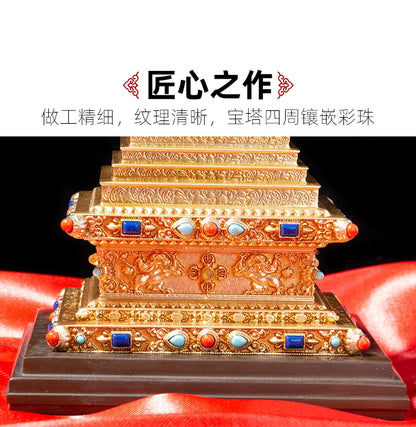 high grade buddha Pagoda HOME efficacious Tantric talisman Tibet Buddhism buddha Gilt dagoba stupa tower Bodhi pagoda statue