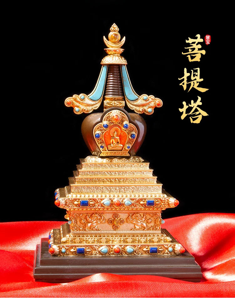high grade buddha Pagoda HOME efficacious Tantric talisman Tibet Buddhism buddha Gilt dagoba stupa tower Bodhi pagoda statue