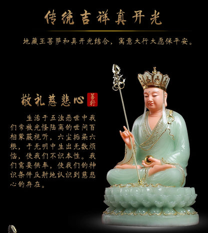 high-grade buddha ksitigarbha Dizang pusa HOME efficacious Talisman bless safe health good luck jade gilding Buddha statue