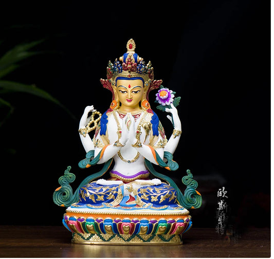 high grade color drew Buddha statue bless family Safety Health efficacious Talisman Tibet prajnaparamita Painted Buddha statue