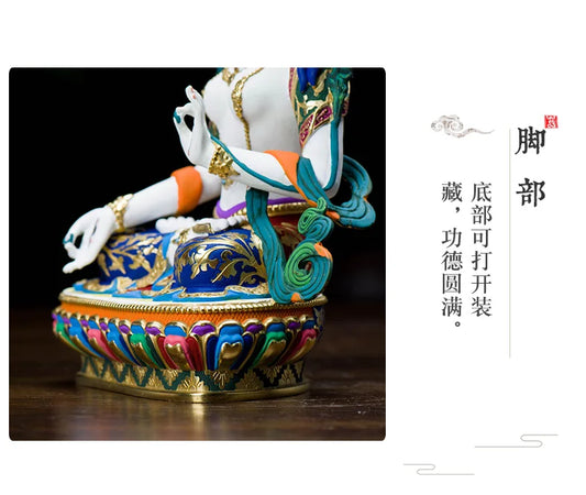 high grade color drew Buddha statue bless family Safety Health luck efficacious Talisman White Tara Guanyin Painted statue