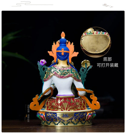 high grade color drew Buddha statue bless family Safety Health luck efficacious Talisman White Tara Guanyin Painted statue