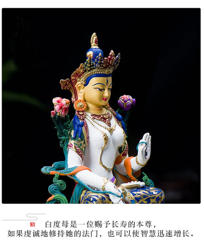 high grade color drew Buddha statue bless family Safety Health luck efficacious Talisman White Tara Guanyin Painted statue