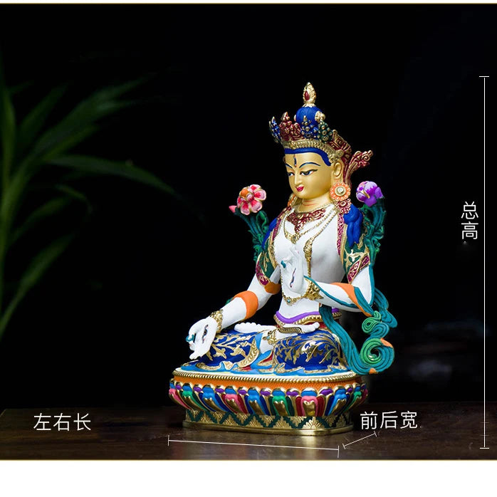 high grade color drew Buddha statue bless family Safety Health luck efficacious Talisman White Tara Guanyin Painted statue