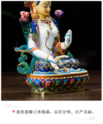 high grade color drew Buddha statue bless family Safety Health luck efficacious Talisman White Tara Guanyin Painted statue