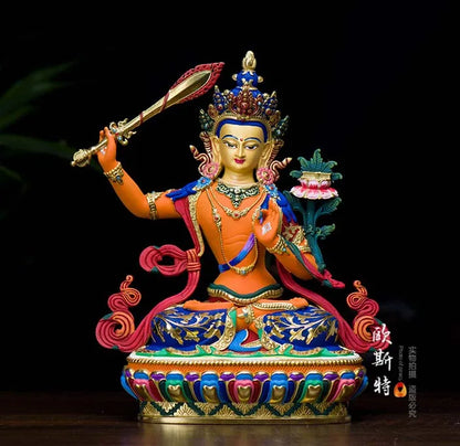 high grade color drew Buddha statue  family Safety Health luck efficacious Talisman Bodhisattva Manjusri Painted Buddha statue