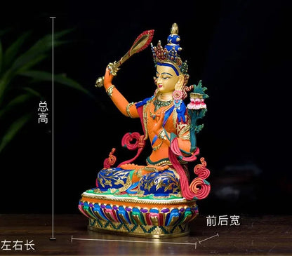 high grade color drew Buddha statue  family Safety Health luck efficacious Talisman Bodhisattva Manjusri Painted Buddha statue