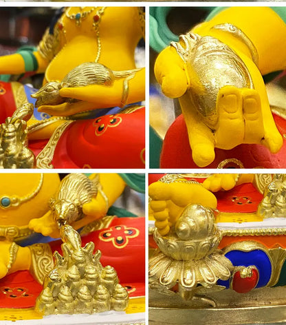 high grade colored draw Buddha statue bless family GOOD luck Yellow Jambhala God of wealth Mammon Buddha Painted Buddha statue