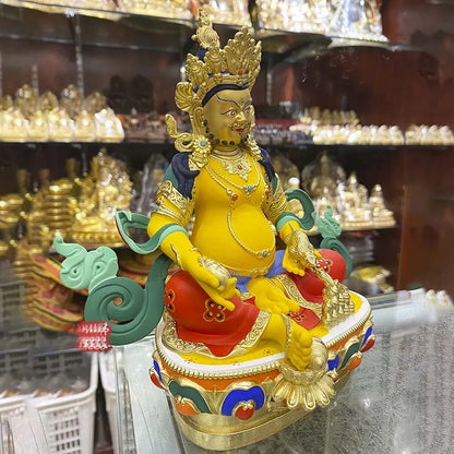 high grade colored draw Buddha statue bless family GOOD luck Yellow Jambhala God of wealth Mammon Buddha Painted Buddha statue