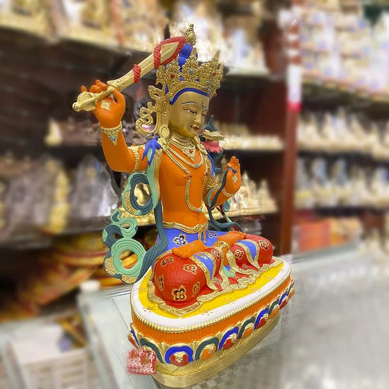 high grade colored draw Buddha statue bless family Safety Health luck Bodhisattva Manjusri Guan yin Buddha Painted Buddha statue