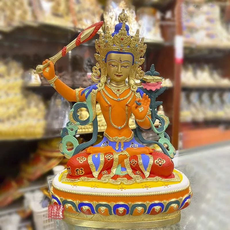 high grade colored draw Buddha statue bless family Safety Health luck Bodhisattva Manjusri Guan yin Buddha Painted Buddha statue
