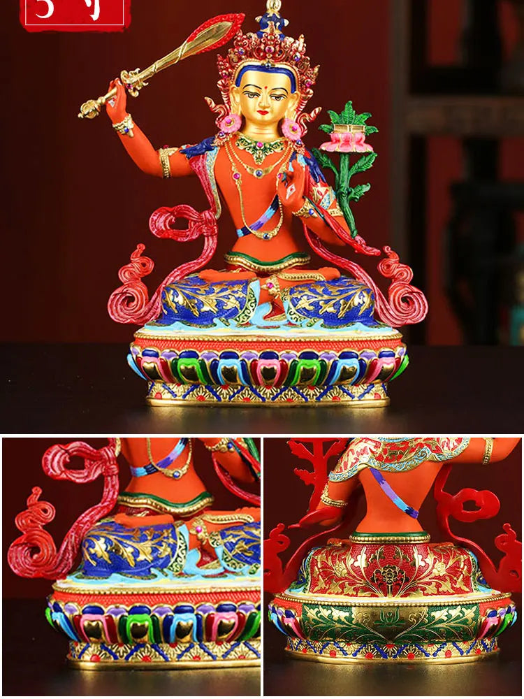 high grade colored draw Buddha statue bless family Safety Health luck Bodhisattva Manjusri Guan yin Buddha Painted Buddha statue