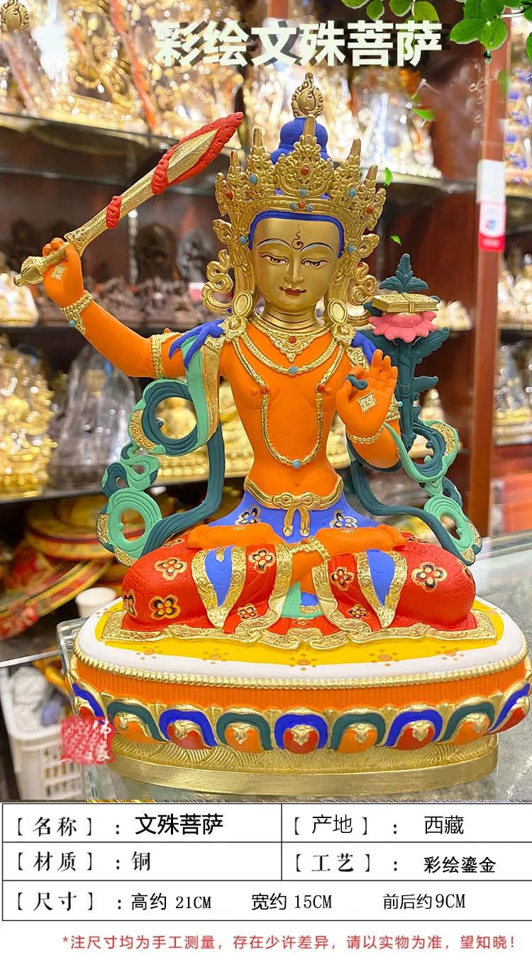 high grade colored draw Buddha statue bless family Safety Health luck Bodhisattva Manjusri Guan yin Buddha Painted Buddha statue