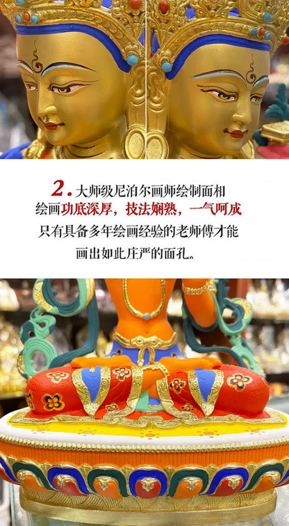 high grade colored draw Buddha statue bless family Safety Health luck Bodhisattva Manjusri Guan yin Buddha Painted Buddha statue
