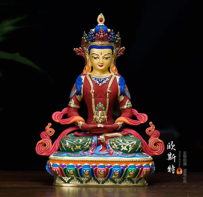 high grade colored draw Buddha statue -bless family Safety Health luck efficacious Talisman Tibet Amitayus Painted Buddha statue