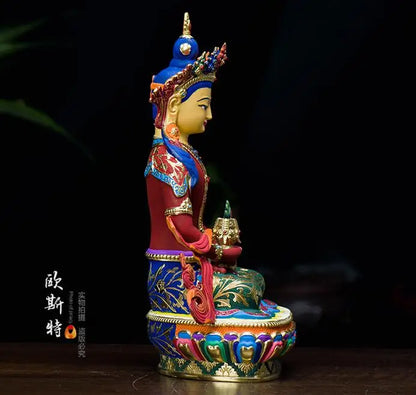 high grade colored draw Buddha statue -bless family Safety Health luck efficacious Talisman Tibet Amitayus Painted Buddha statue