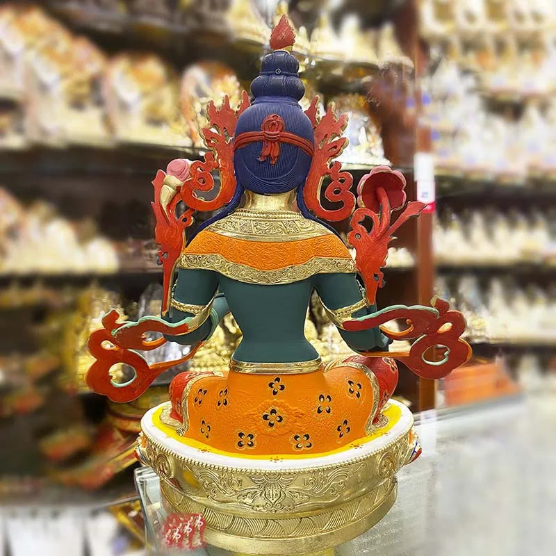 high grade colored draw Good Buddha statue bless family Safety Health luck Green Tara Guan yin Buddha Painted Buddha statue