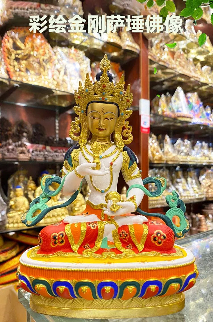 high grade colored draw Good Buddha statue bless family Safety Health luck Vajra Sakyamuni Vajrasattva Painted Buddha statue