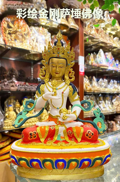 high grade colored draw Good Buddha statue bless family Safety Health luck Vajra Sakyamuni Vajrasattva Painted Buddha statue