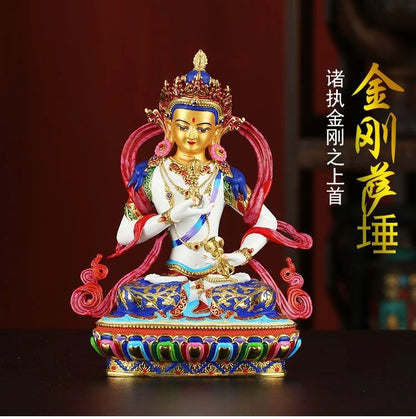 high grade colored draw Good Buddha statue bless family Safety Health luck Vajra Sakyamuni Vajrasattva Painted Buddha statue A