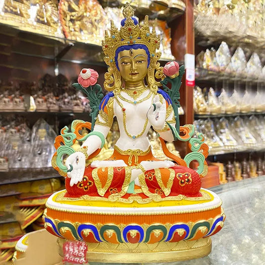 high grade colored draw Good Buddha statue bless family Safety Health luck  White Tara Guan yin Buddha Painted Buddha statue