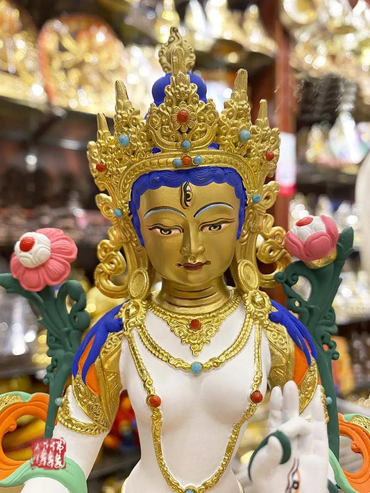 high grade colored draw Good Buddha statue bless family Safety Health luck  White Tara Guan yin Buddha Painted Buddha statue