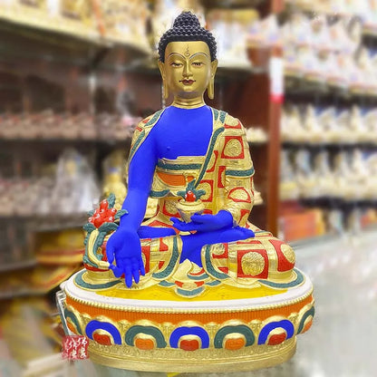 high grade colored draw Good Buddha statue bless family Safety Healthy luck Painted Tathagata Medicine Buddha statue