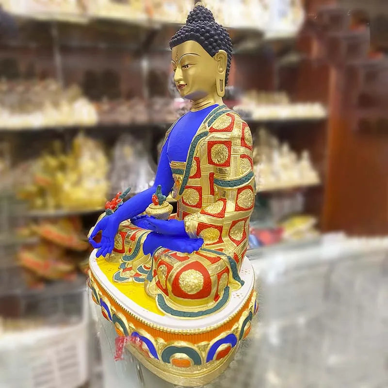 high grade colored draw Good Buddha statue bless family Safety Healthy luck Painted Tathagata Medicine Buddha statue