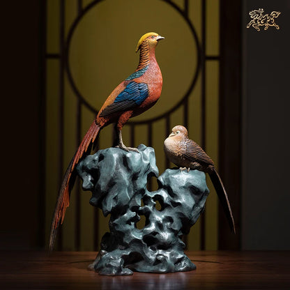 high grade home Company bring wealth money thriving business Good luck QIAN CHENG SI JIN mascot Golden pheasant brass Ornament