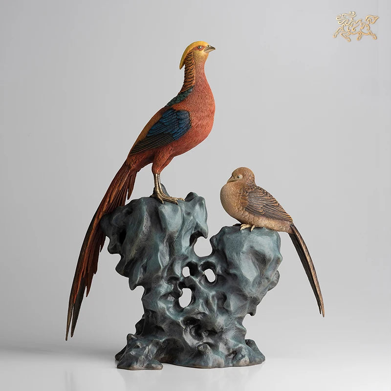 high grade home Company bring wealth money thriving business Good luck QIAN CHENG SI JIN mascot Golden pheasant brass Ornament