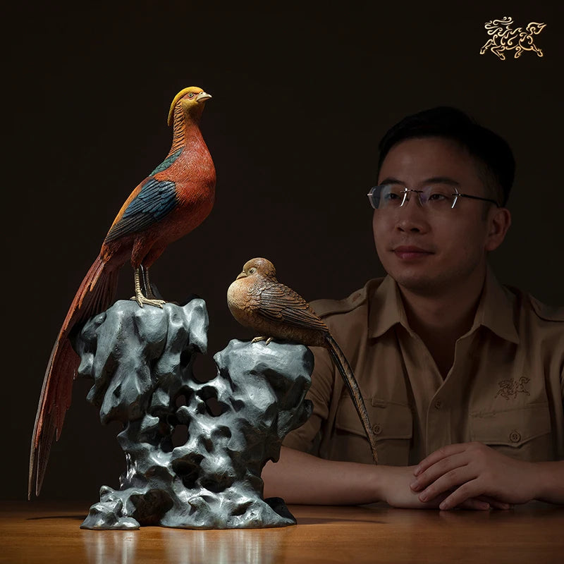 high grade home Company bring wealth money thriving business Good luck QIAN CHENG SI JIN mascot Golden pheasant brass Ornament