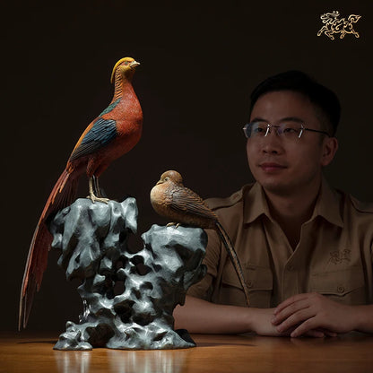 high grade home Company bring wealth money thriving business Good luck QIAN CHENG SI JIN mascot Golden pheasant brass Ornament
