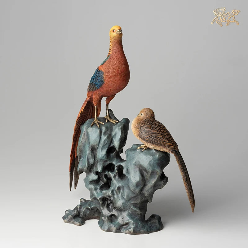 high grade home Company bring wealth money thriving business Good luck QIAN CHENG SI JIN mascot Golden pheasant brass Ornament