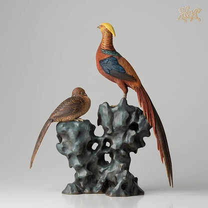 high grade home Company bring wealth money thriving business Good luck QIAN CHENG SI JIN mascot Golden pheasant brass Ornament