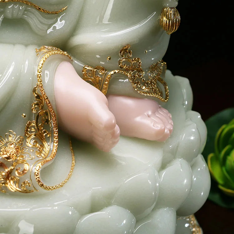 high grade home shop TOP Talisman Mascot Maitreya God of wealth Buddha jade gilding carving Sculpture statue  30cm