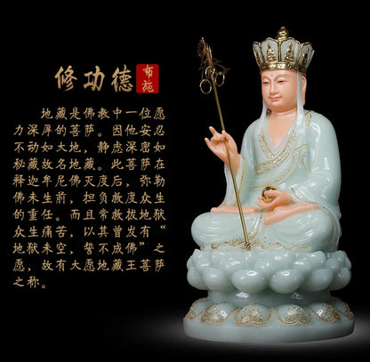 high-grade ksitigarbha Dizang pusa buddha HOME efficacious Talisman bless safe health good luck jade gilding Buddha statue